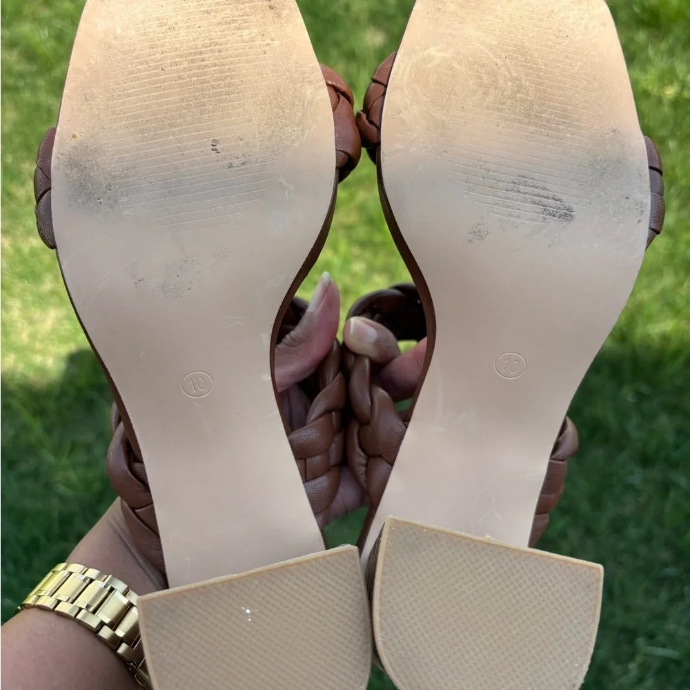 Braided Strap Brown Women’s Heeled Sandals - Picture 4 of 9